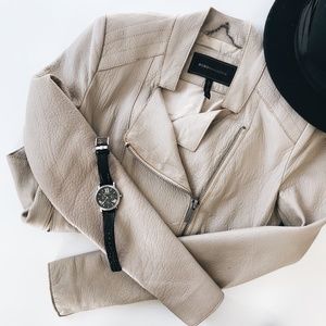 BCBG Taupe Real Leather Jacket