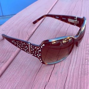 Fossil Tortoise Sunglasses with White Rhinestones