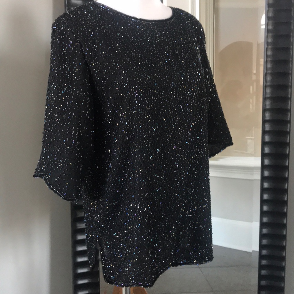 💯Silk 💯Beaded Black top sz M
