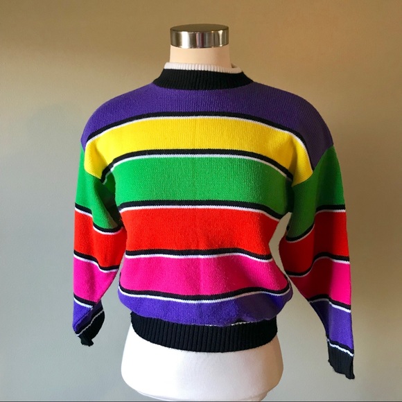 Vintage Sweaters - Vintage Striped Color Blocked Rainbow Sweater