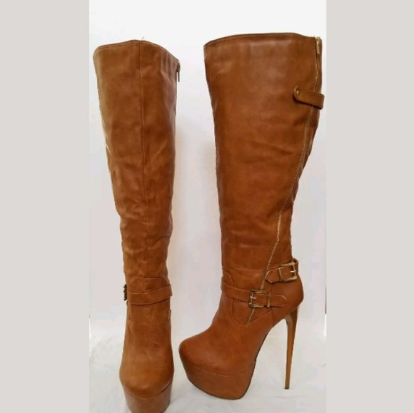 **SOLD** FRH Brown Platform Stiletto Boots 8.5M - Picture 2 of 8