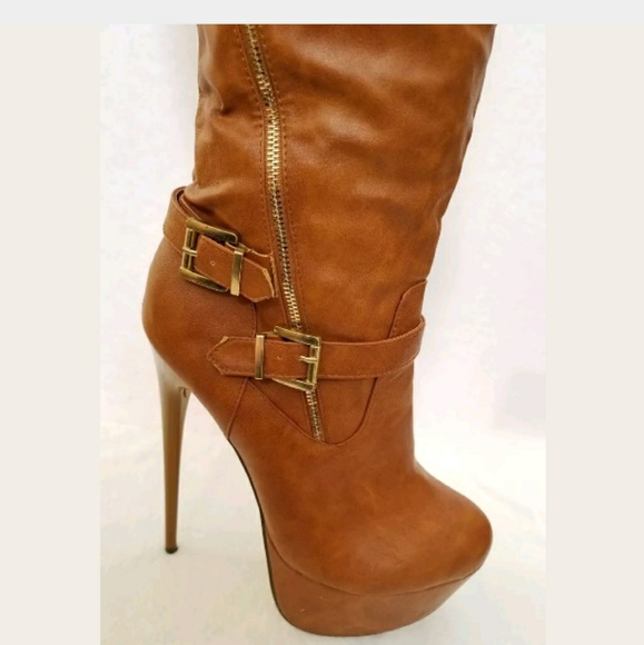 **SOLD** FRH Brown Platform Stiletto Boots 8.5M - Picture 3 of 8