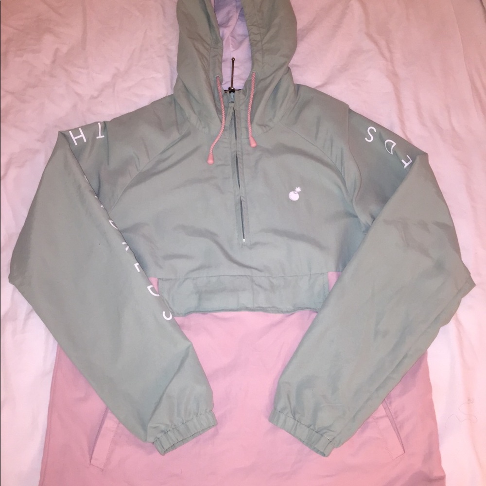 The Hundreds mint green and pink half zip Hoodie