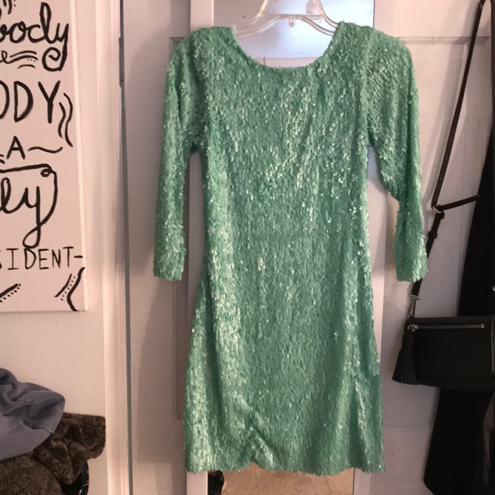 Mint sequined lowball cocktail dress