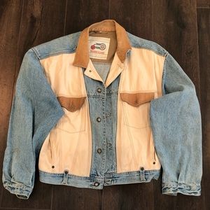 VINTAGE DENIM/LEATHER DETAIL JACKET