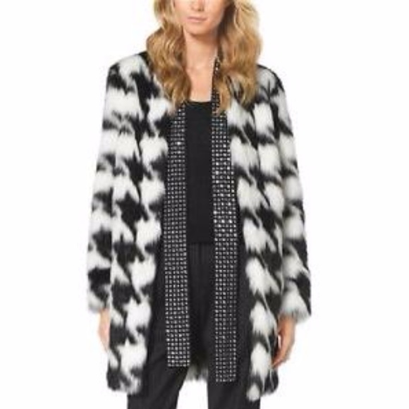 MICHAEL KORS Womens' Faux-Fur Houndstooth Coat XS - Picture 1 of 6