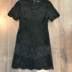 ZARA SUEDE BLACK DRESS WITH LACE DETAIL