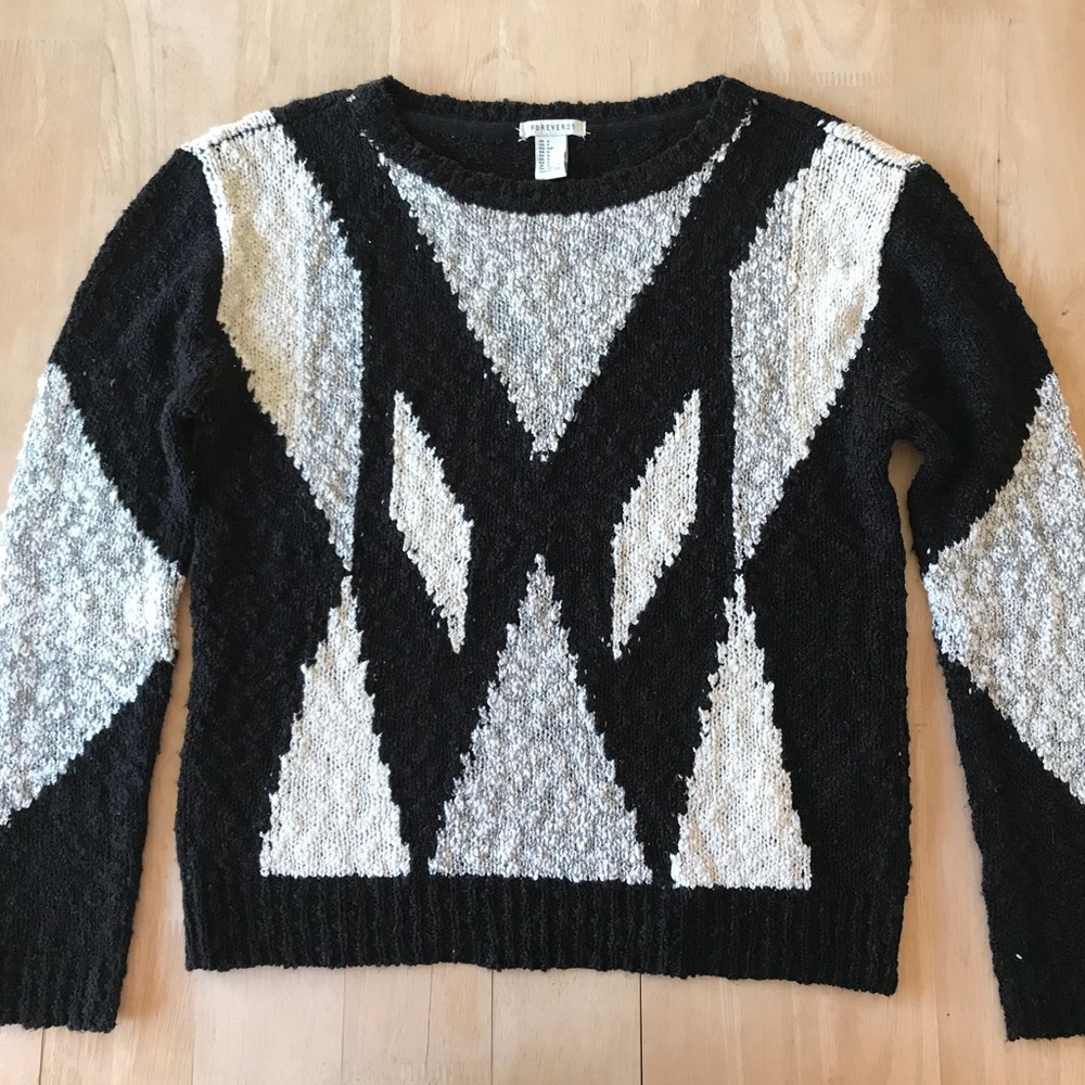 Forever21 Cream & Black Diamond Winter Sweater