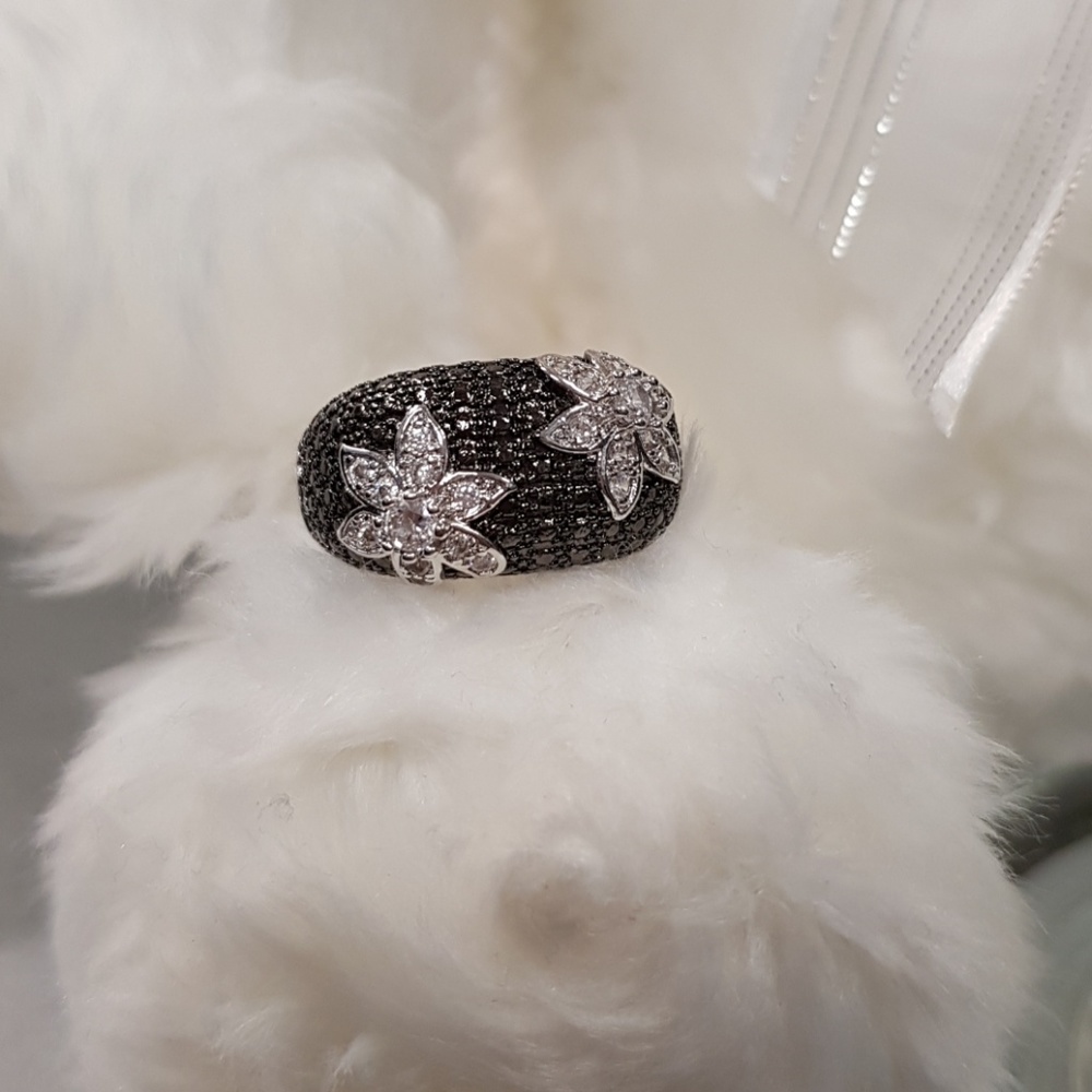 Sterling Silver White and Black Sapphire Ring