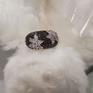 Sterling Silver White and Black Sapphire Ring