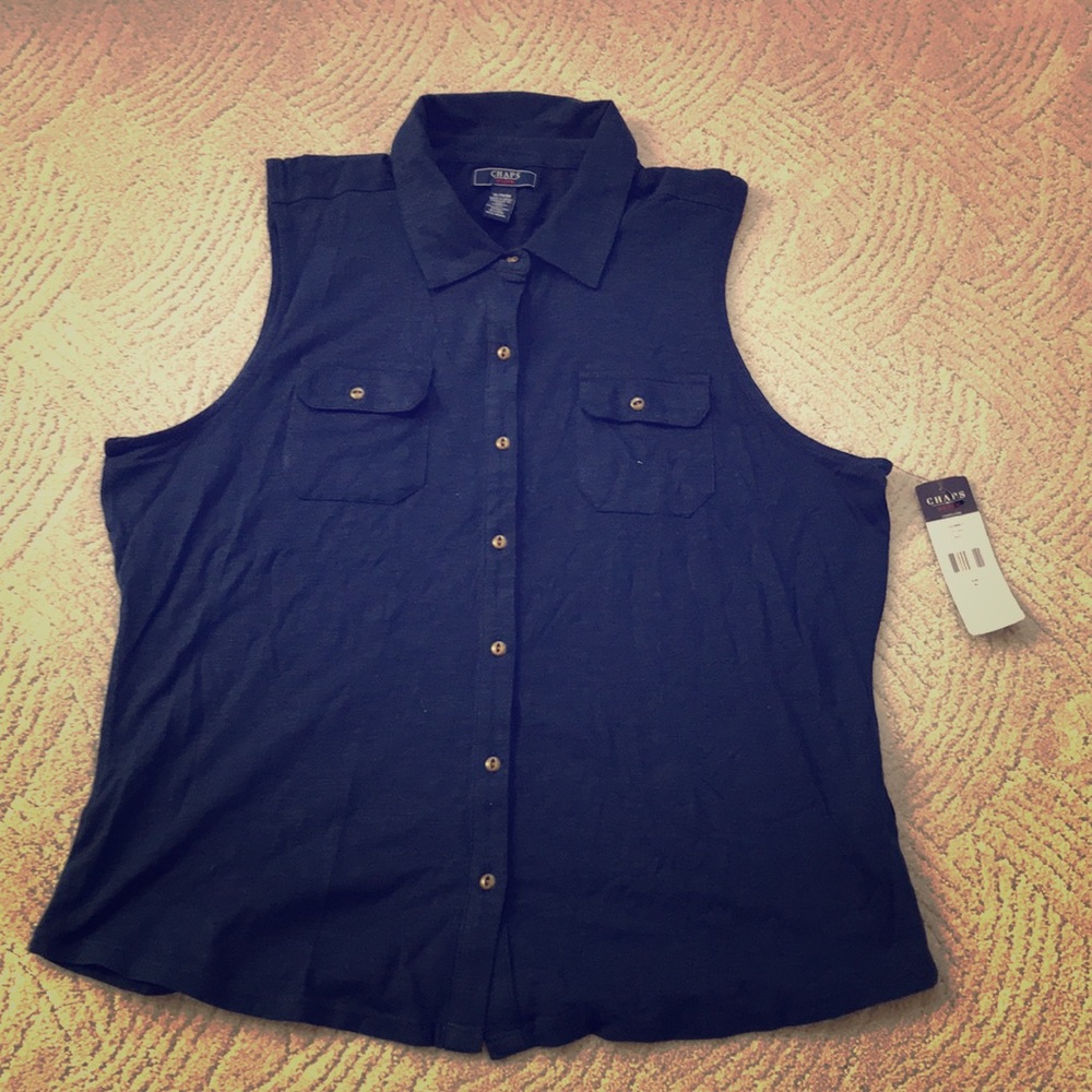 Chaps Denim Navy Blue Collared Tank Top