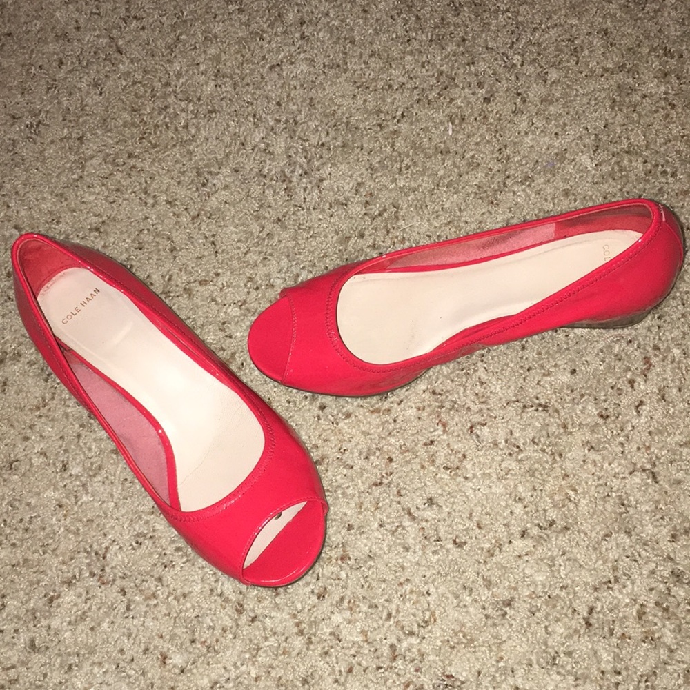 Cole Haan Tali peep toe wedges • size 9 • red
