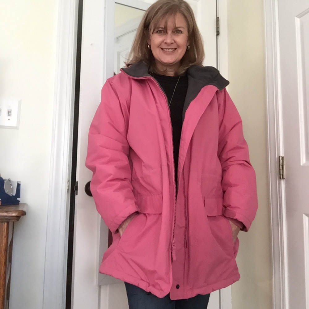 Lands End Pink Sz 18 coat/parka. Gray fleece line