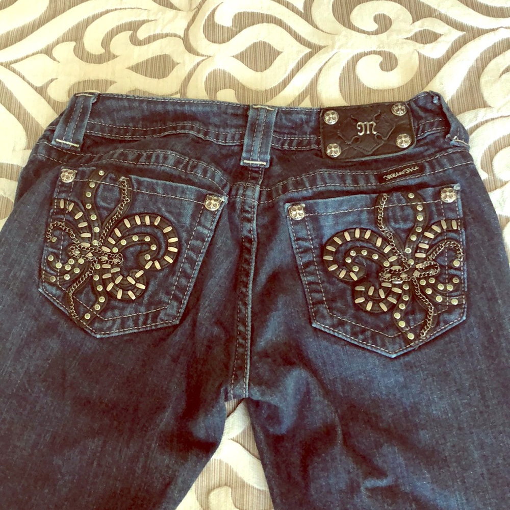 Dark denim Miss Me black & metal accent jeans
