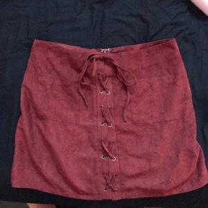 Cute burgundy Suede lace up skirt!
