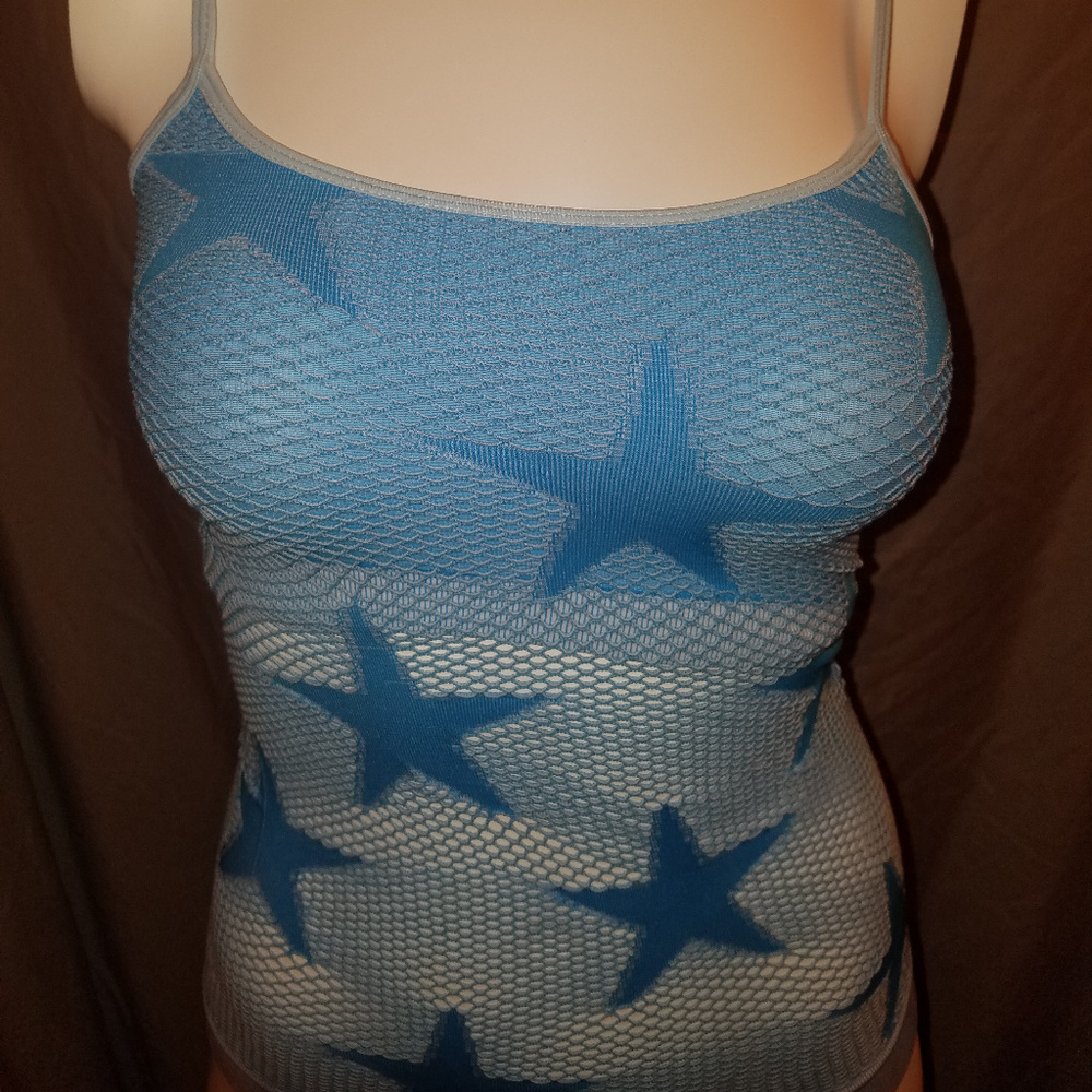 Trendy Trends USA LtBlue Star/Fishnet TankTop NWOT