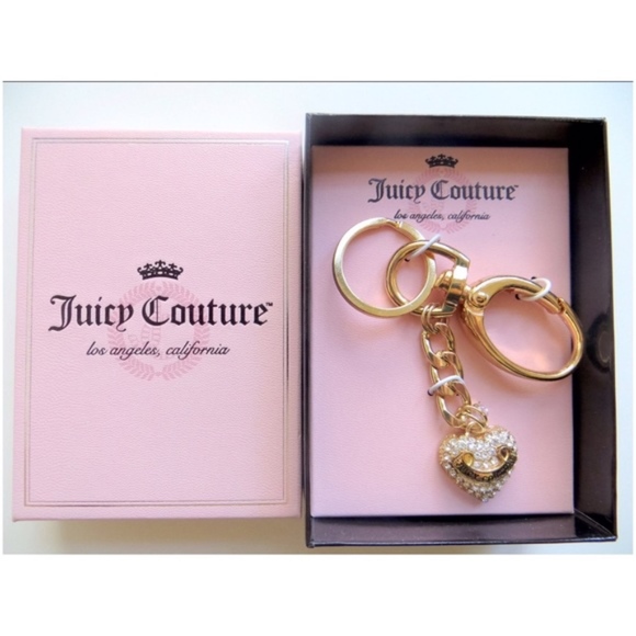 Juicy Couture Gold Crystal Heart Key Fob Chain NWT - Picture 2 of 3