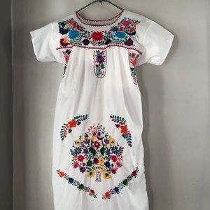 Vintage Embroidered Floral Folk Boho Dress
