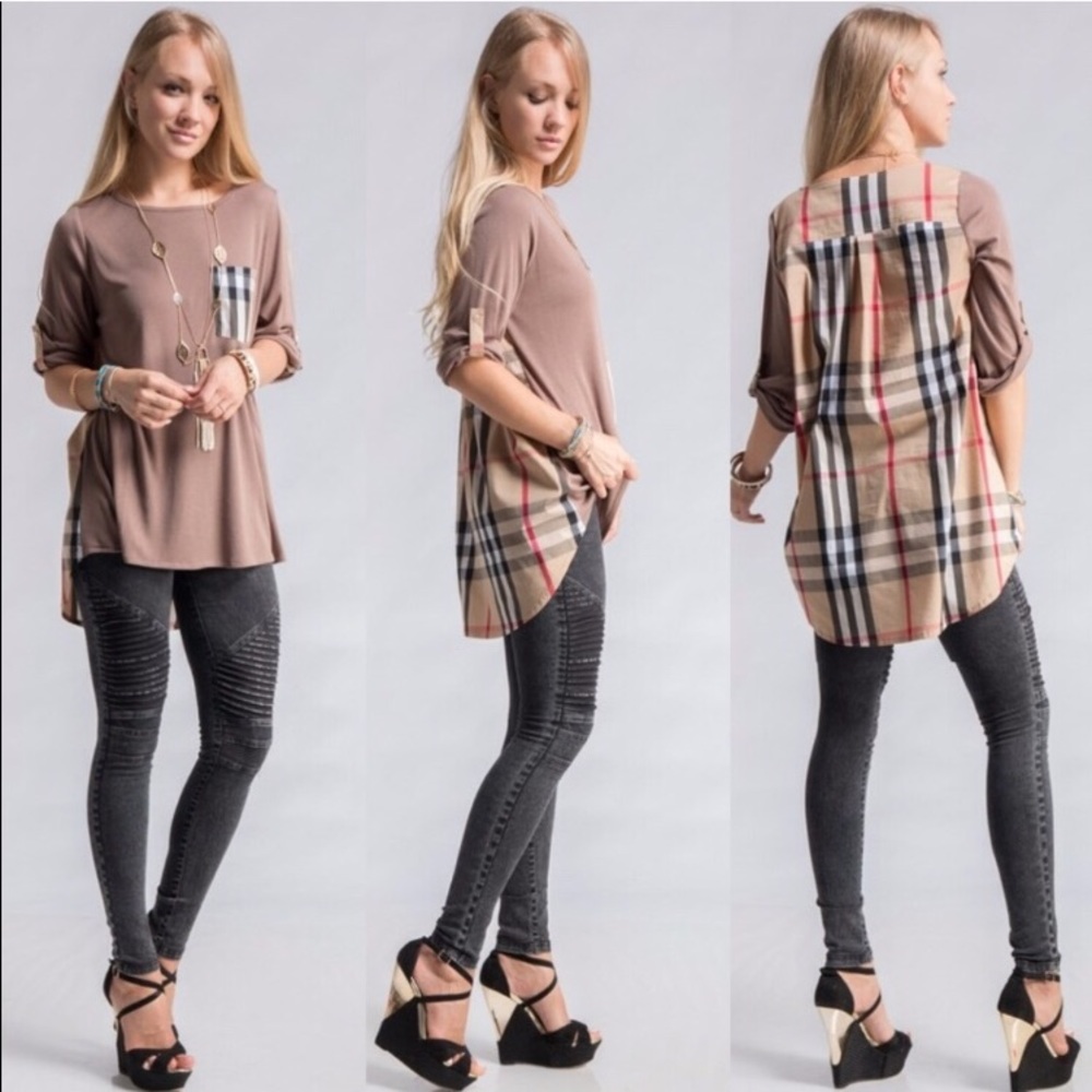 Plaid Contrast Tunic Tops