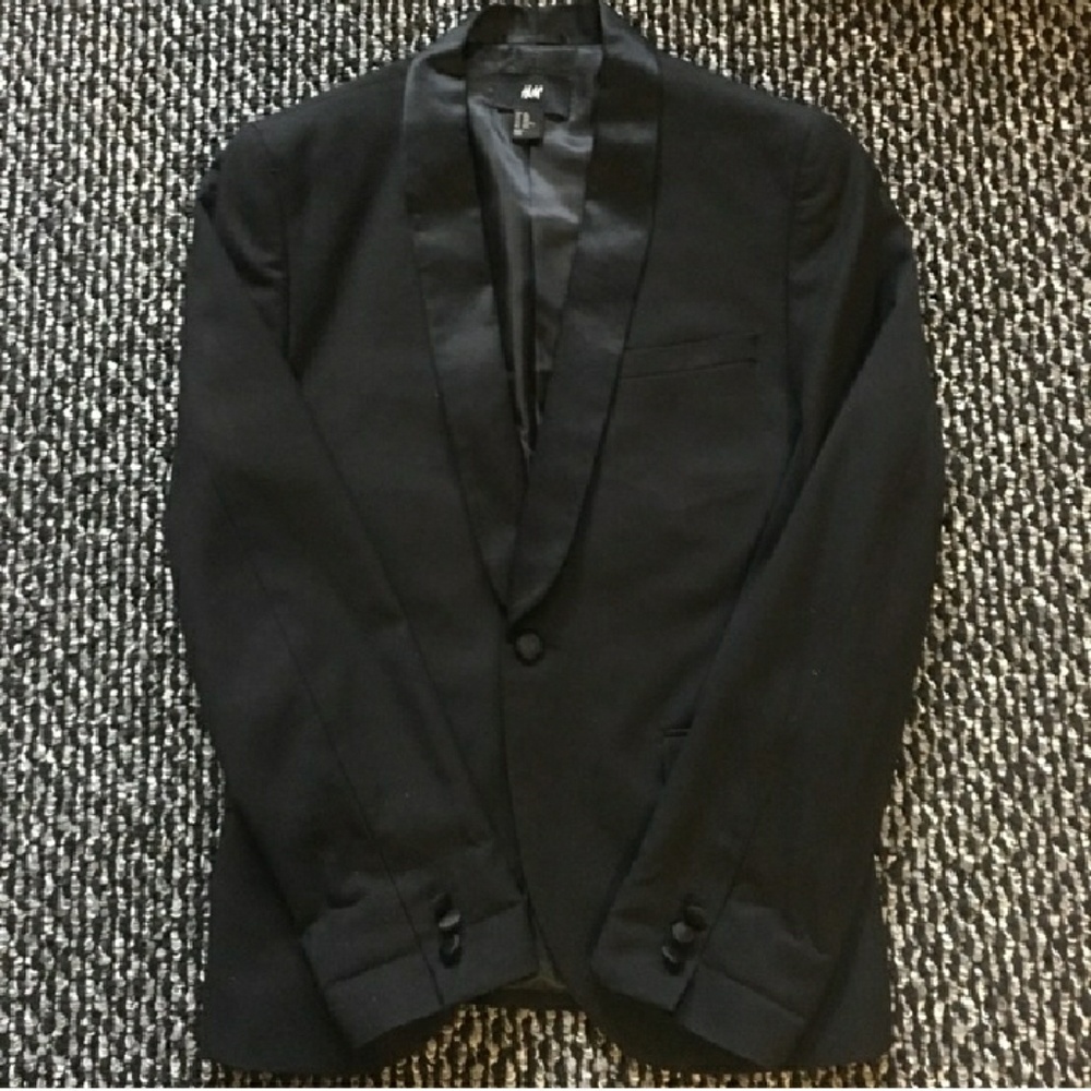 Mens black silk blazer suit