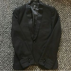 Mens black silk blazer suit