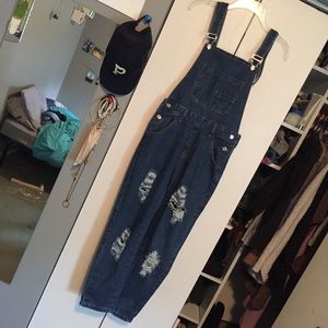 Distressed denim Overalls