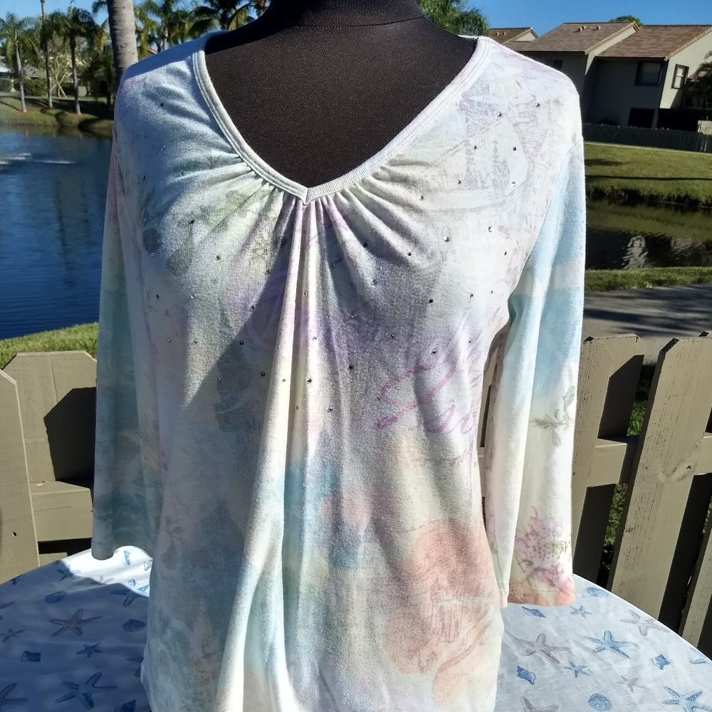 EMMA JAMES LS SEQUINED PASTEL CASUAL EUC
