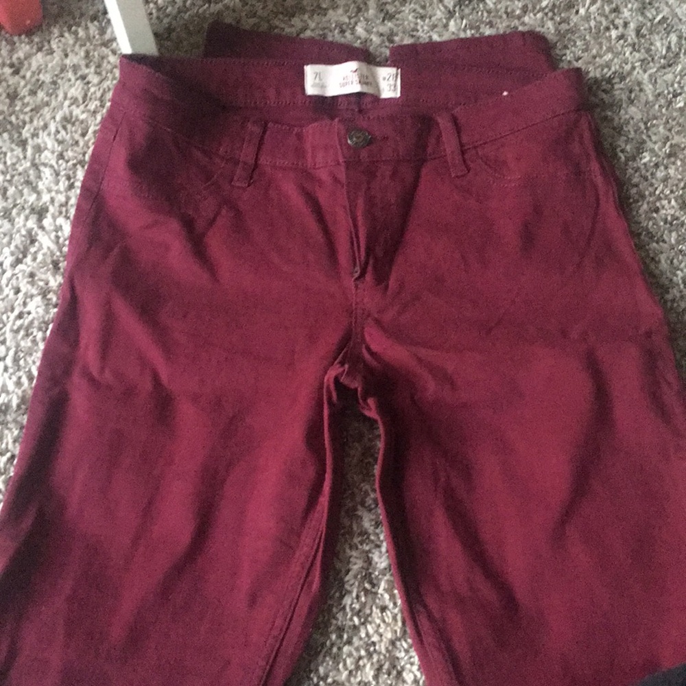 burgundy skinny jeans