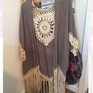 Macrame crochet fringe kimono