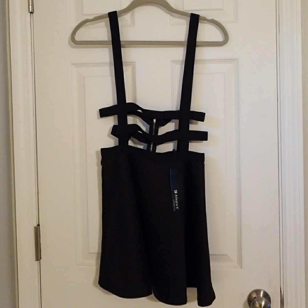 Black strappy elastic waist zip up dress