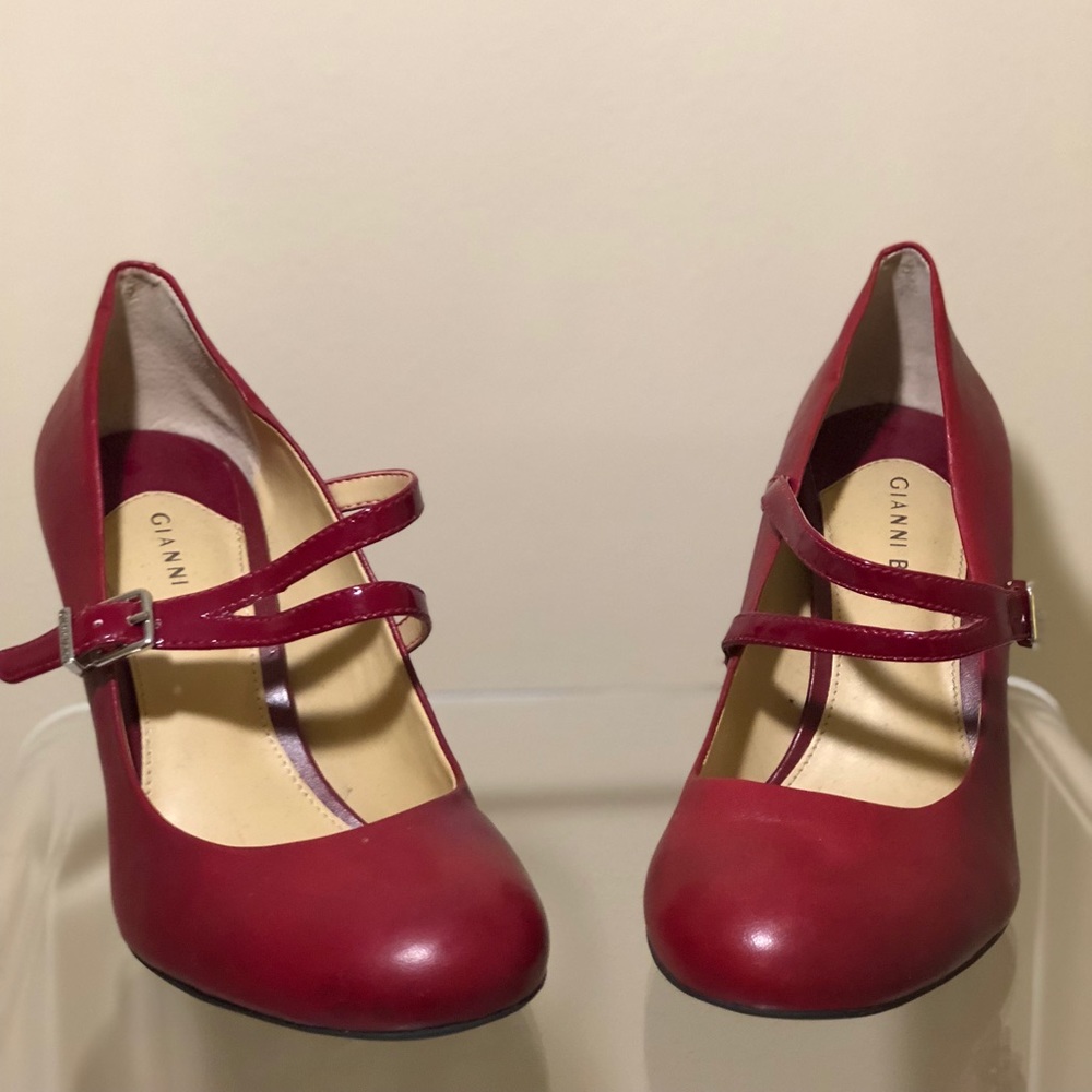Red Leather Gianni Bini Mary Jane Heels