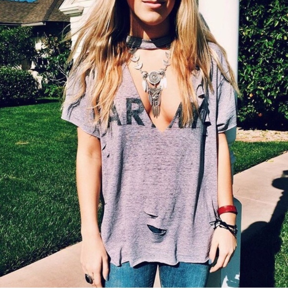 Furst of A Kind distressed army top