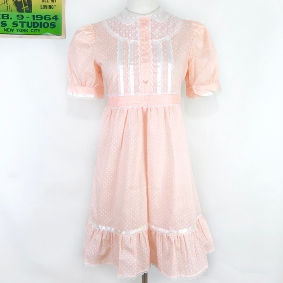 Vintage Dresses & Skirts - SOLD 💕Vintage 70s pastel pink polka dot dress