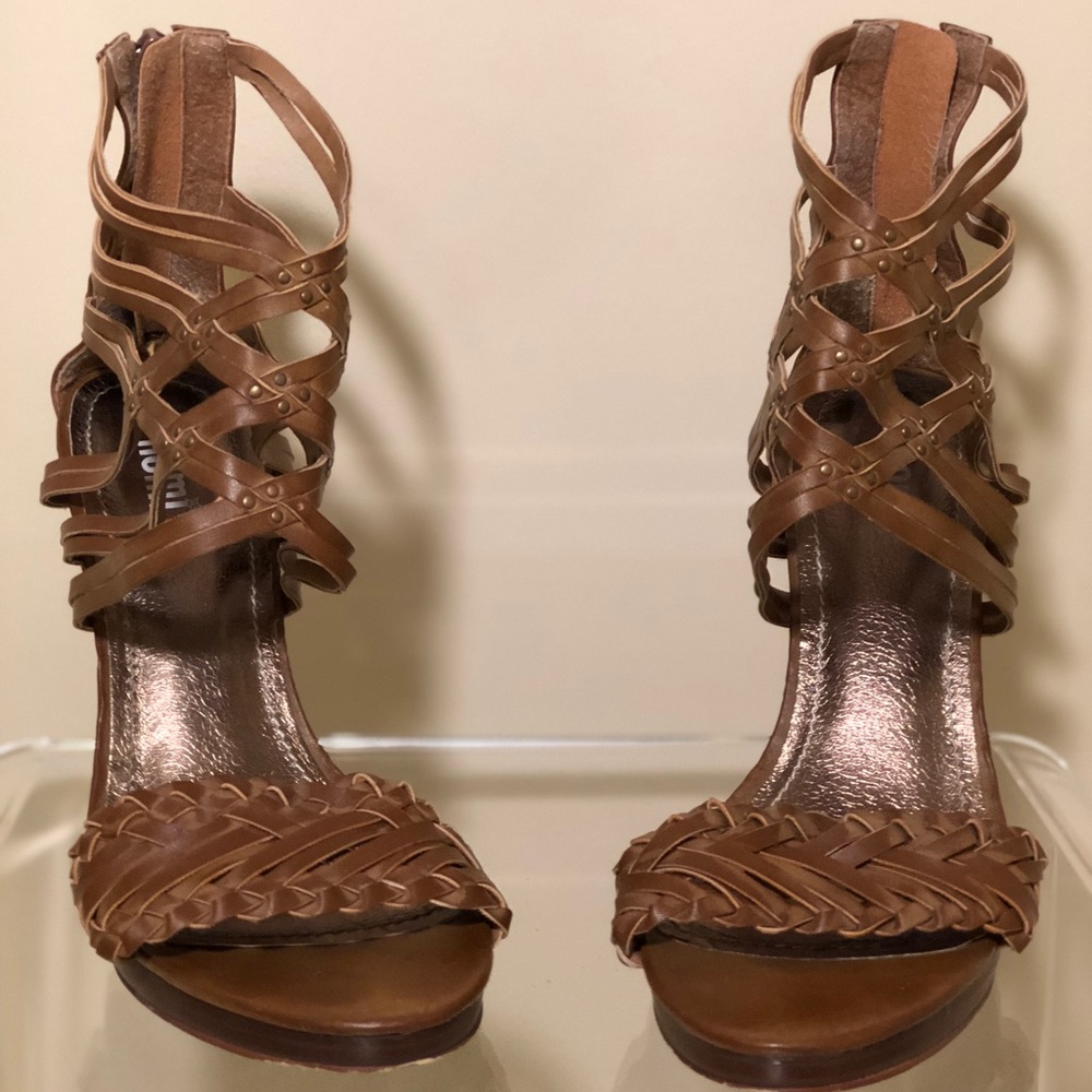 Tan Leather Ankle Strapped Nomi Heels