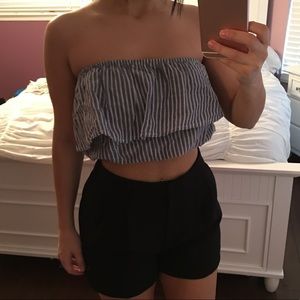 Navy striped bubble bandeau top