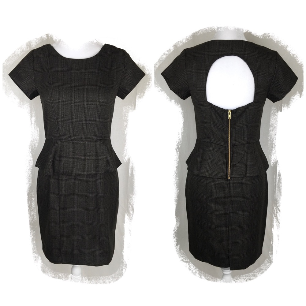 Mast & Harbour Black/Brown Plaid Peplum Dress