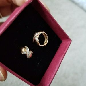 14K earrings with X-shaped cubic zirconia accents