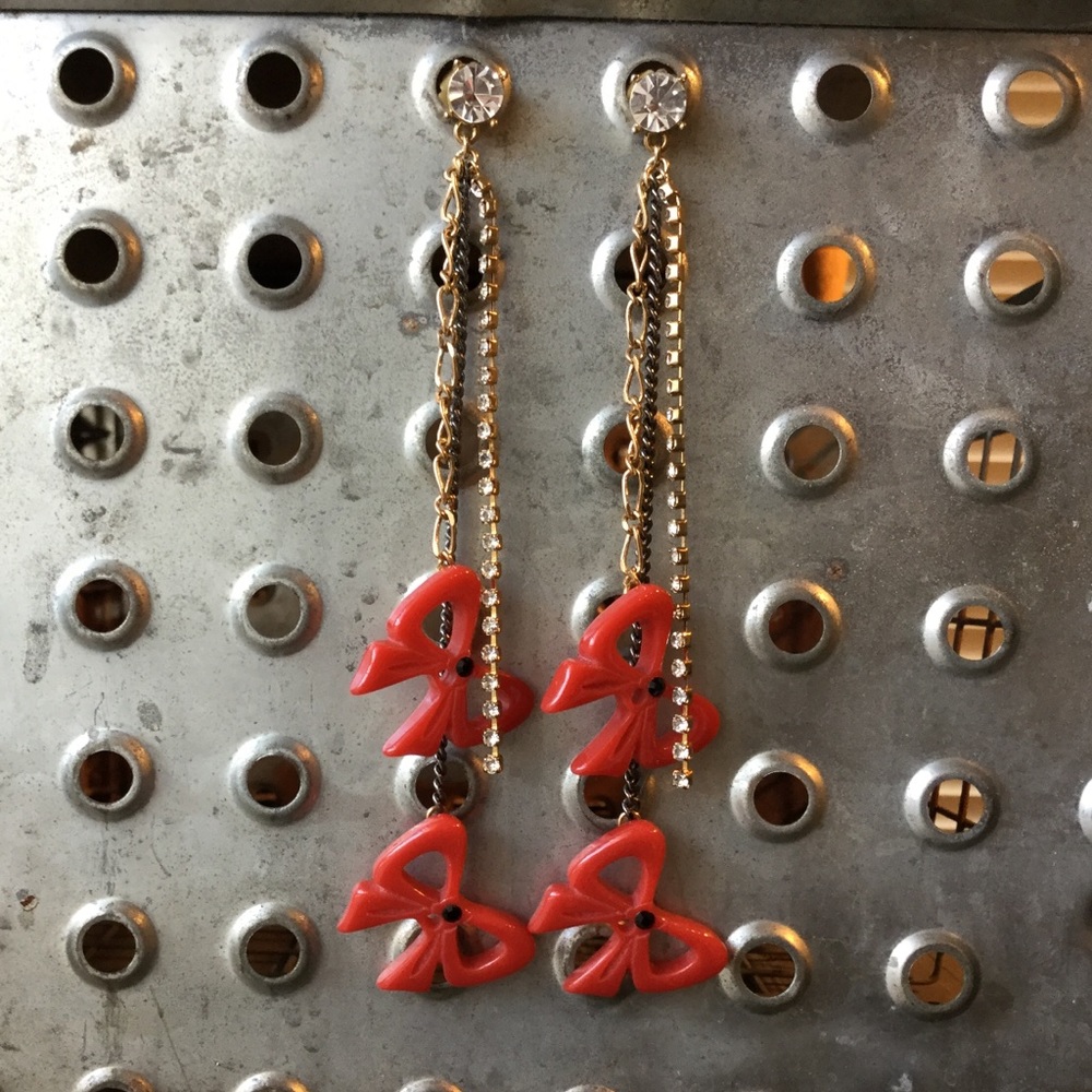 Betsey Johnson Vintage Red Bow Earrings.