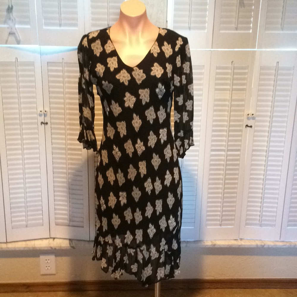 Eva Blue Petite sheer beaded dress