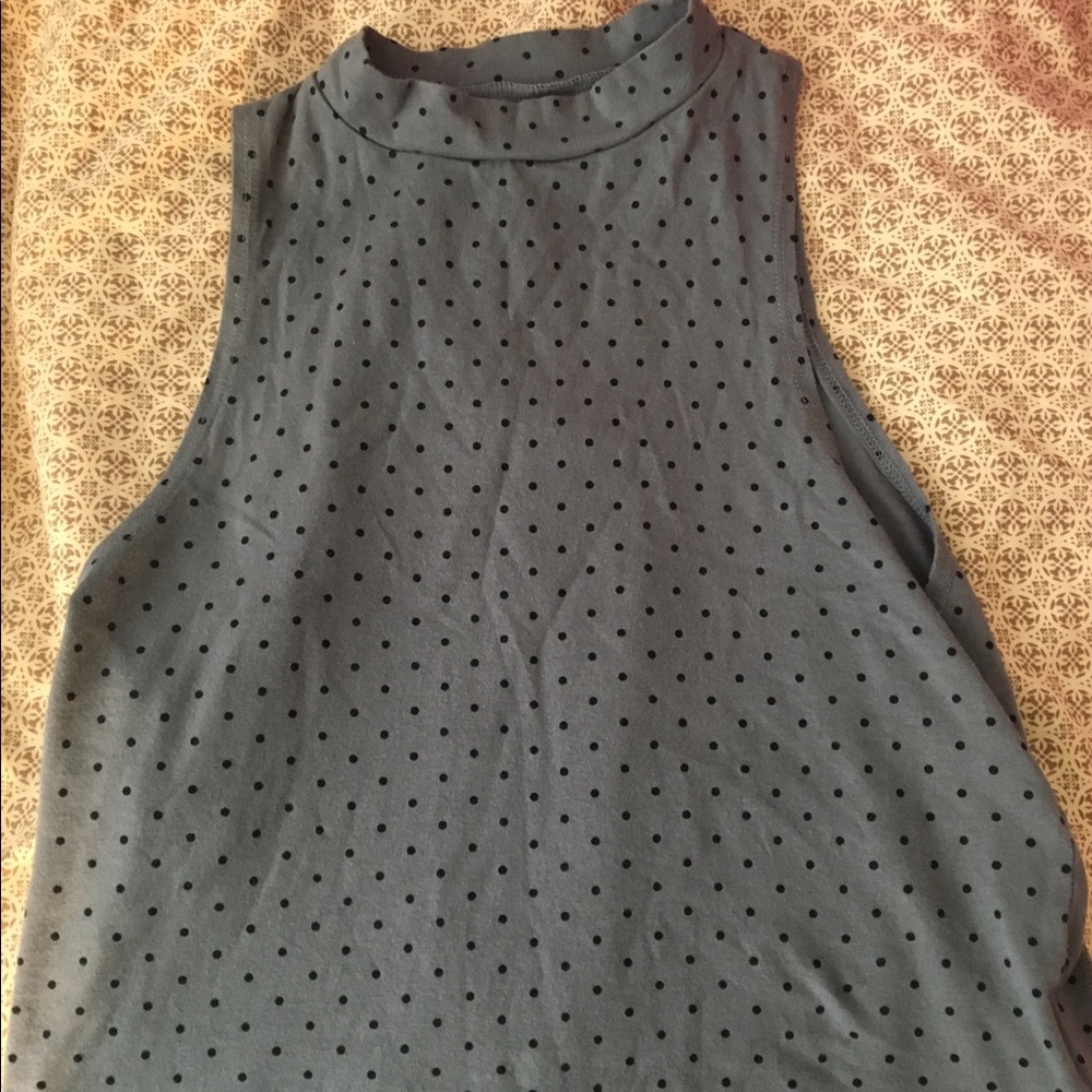 Gray mock neck polka dot top