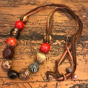 Festive Beaded Animal Print Necklace +Gold Accents