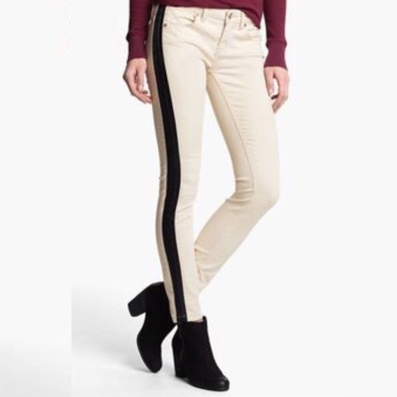 Free People White Jeans with Leather Stripe - Picture 2 of 5