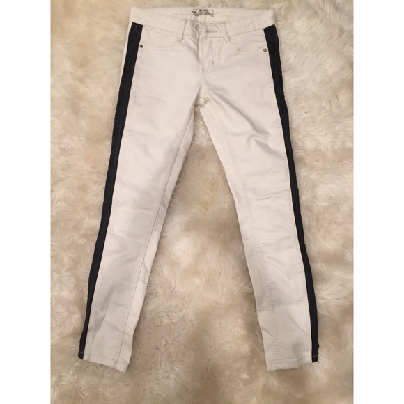 Free People White Jeans with Leather Stripe - Picture 3 of 5
