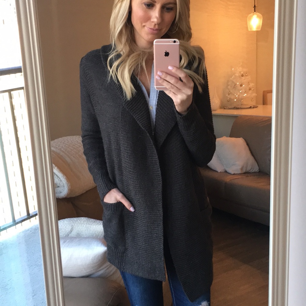 Cozy shawl collar duster sweater with hood