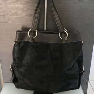LARGE Haircalf/Leather Brown Tote w/shoulder strap