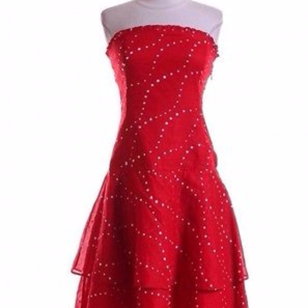 Anthropologie Odille Red Strapless Polka Dot Dress