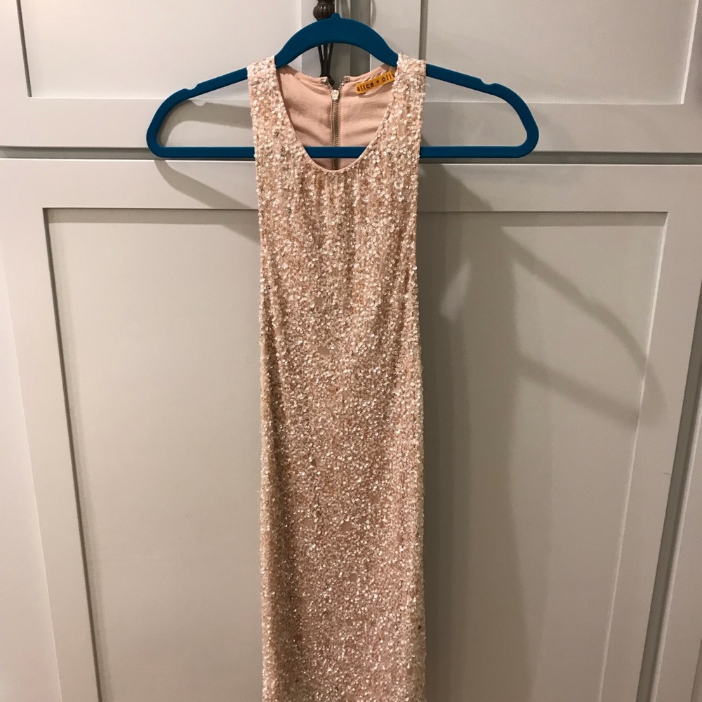 Alice + Olivia Champagne Sequin Cocktail Dress