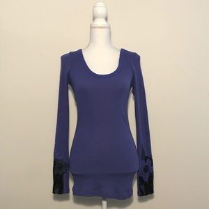 Free People Shirt Embroidered Sleeves Purple Large