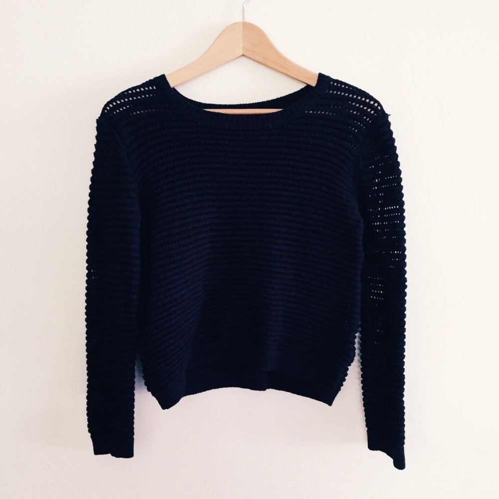 Mango Navy Crop Sweater - Picture 1 of 4
