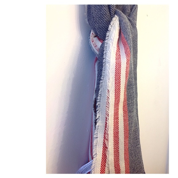 Blanket Oversized New Scarf Wrap Navy Red Ivory - Picture 3 of 7